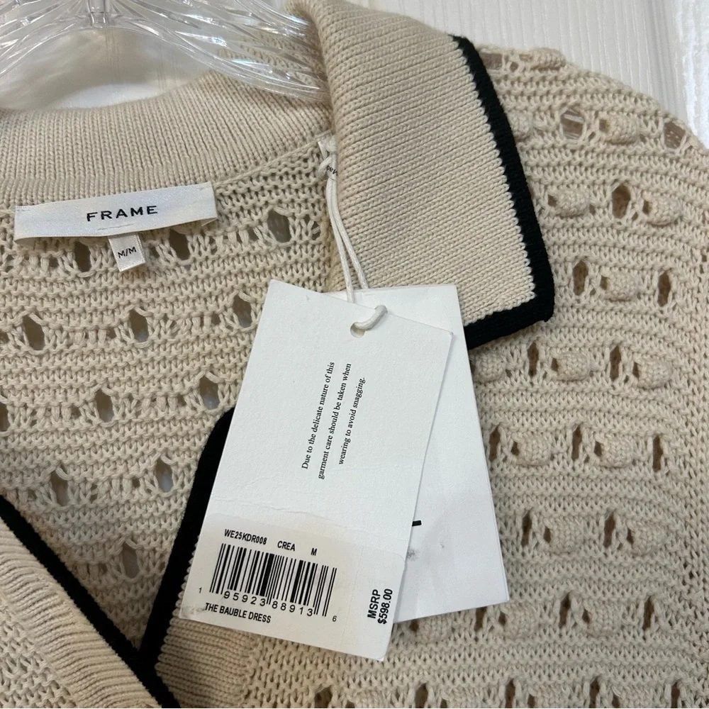 Frame The Bauble Crochet Cotton Minidress in Cream Size M - Picture 11 of 15